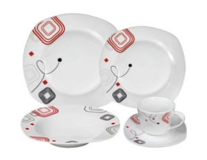 Lorren Home Trends Porcelain 20 Piece Square Dinnerware Set Service For 4 In Multi