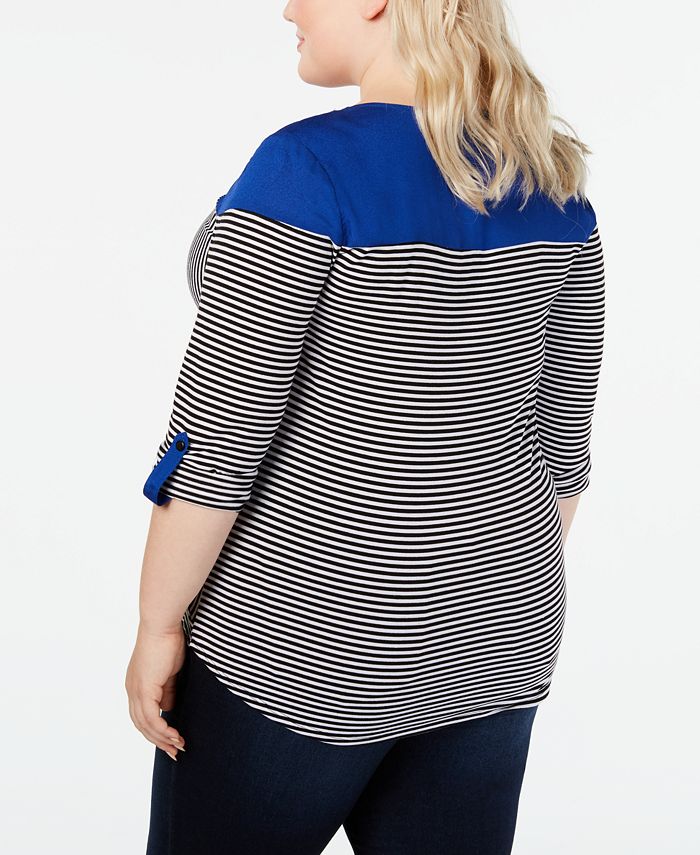 NY Collection Plus Size Colorblocked Striped Top - Macy's
