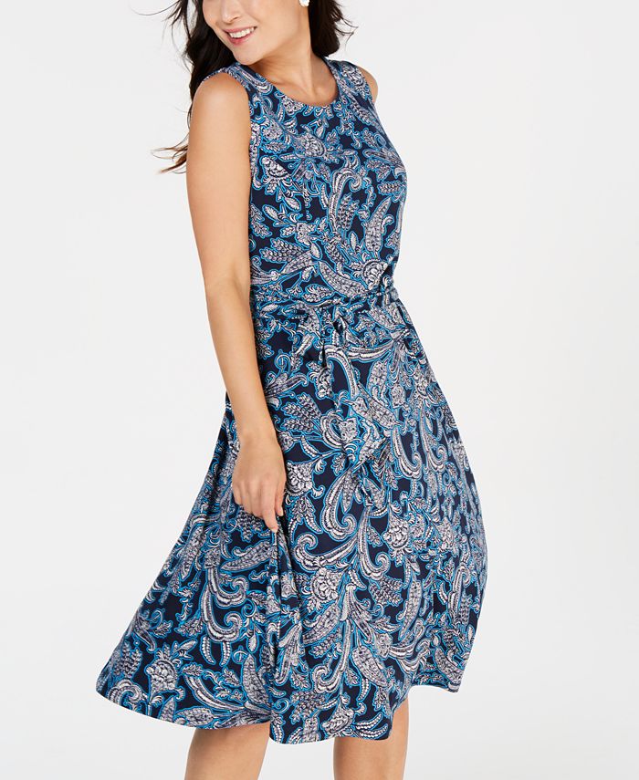 Charter Club Petite Belted Paisley Midi Dress, Created for Macy's - Macy's