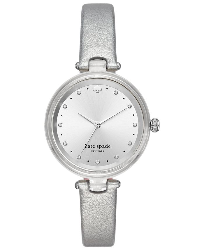 kate spade new york Women's Holland Silver-Tone Leather Strap Watch ...