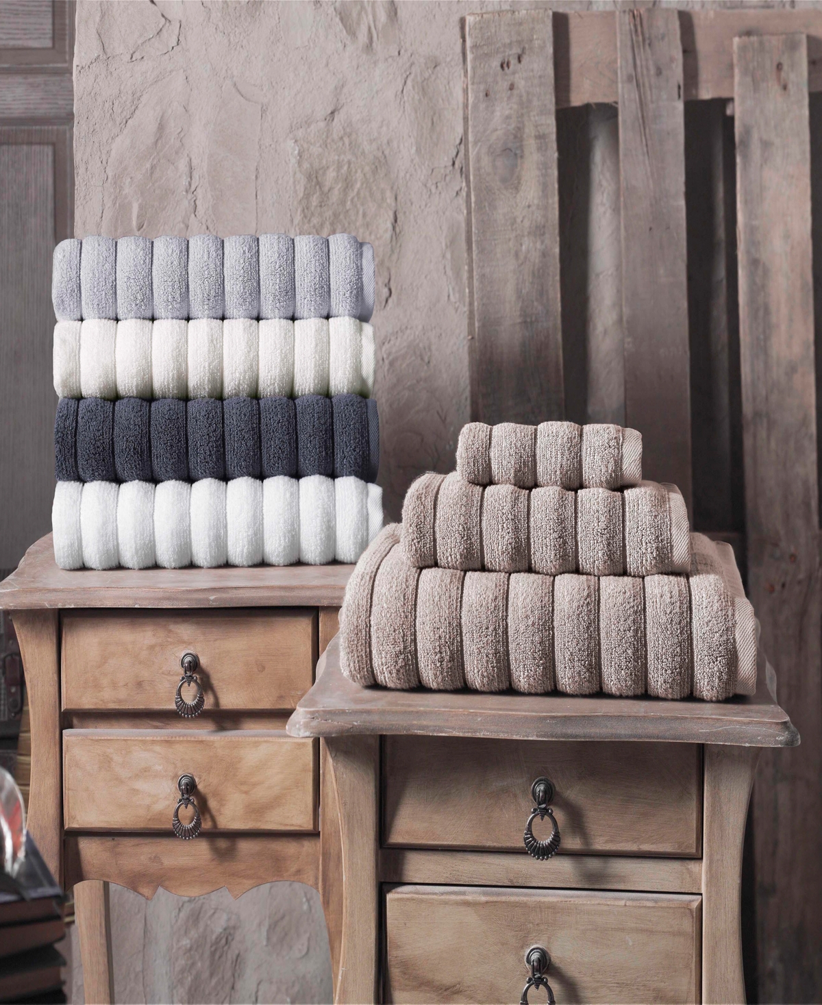 Shop Enchante Home Vague 8-pc. Hand Towels Turkish Cotton Towel Set In Beige,khak
