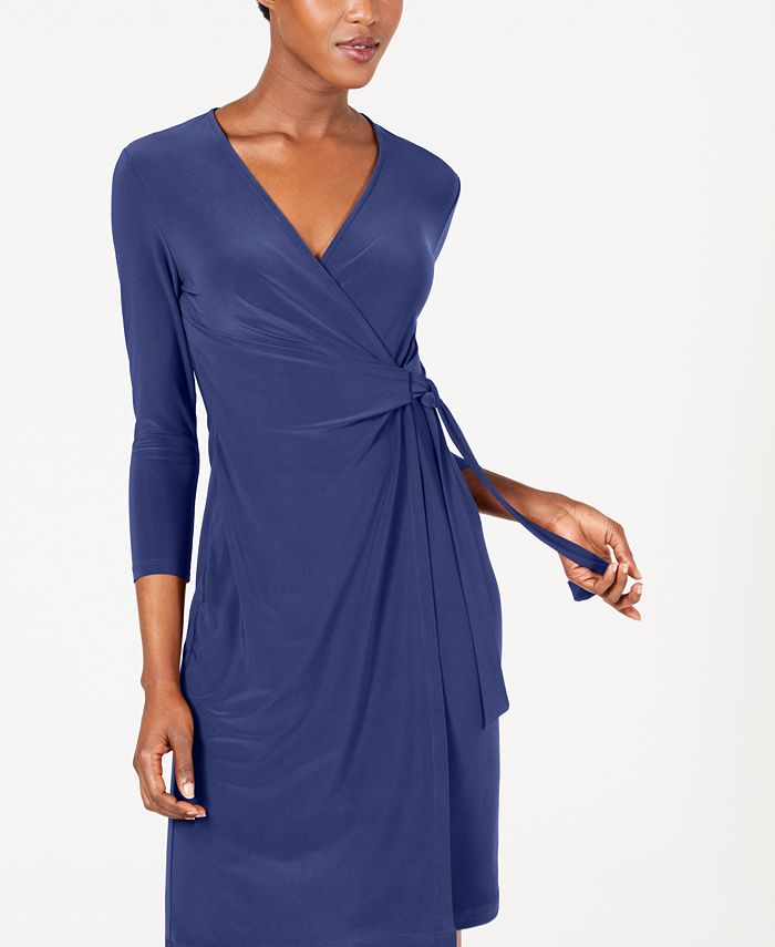 Anne Klein Solid Faux-Wrap Dress - Macy's