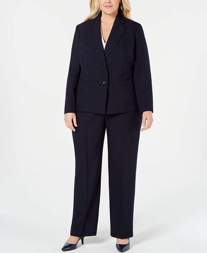 Le Suit Plus Size Striped Two-Button Pantsuit & Reviews - Wear to Work ...
