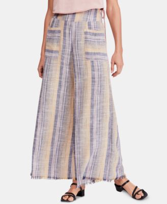 Free People - Striped Frayed-Hem Wide-Leg Pants
