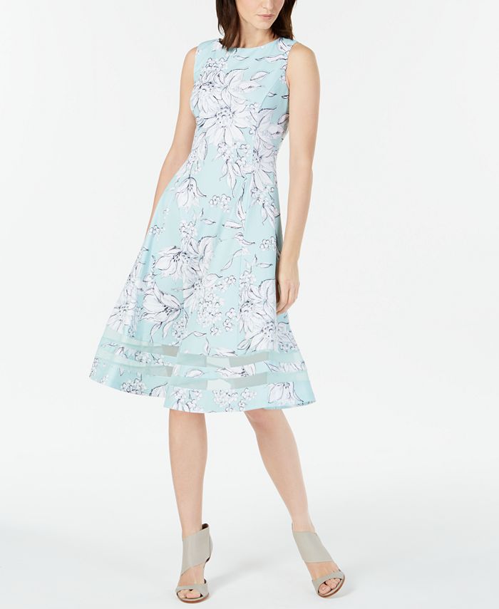 Calvin Klein Floral-Print Fit & Flare Dress - Macy's