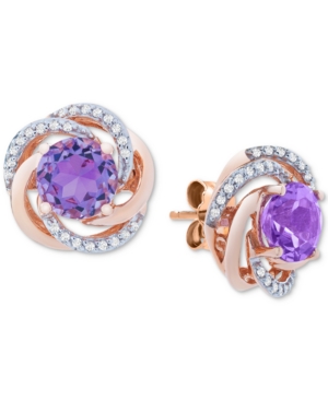 image of Amethyst (1-1/2 ct. t.w.) & Diamond (1/10 ct. t.w.) Stud Earrings in 14k Rose Gold