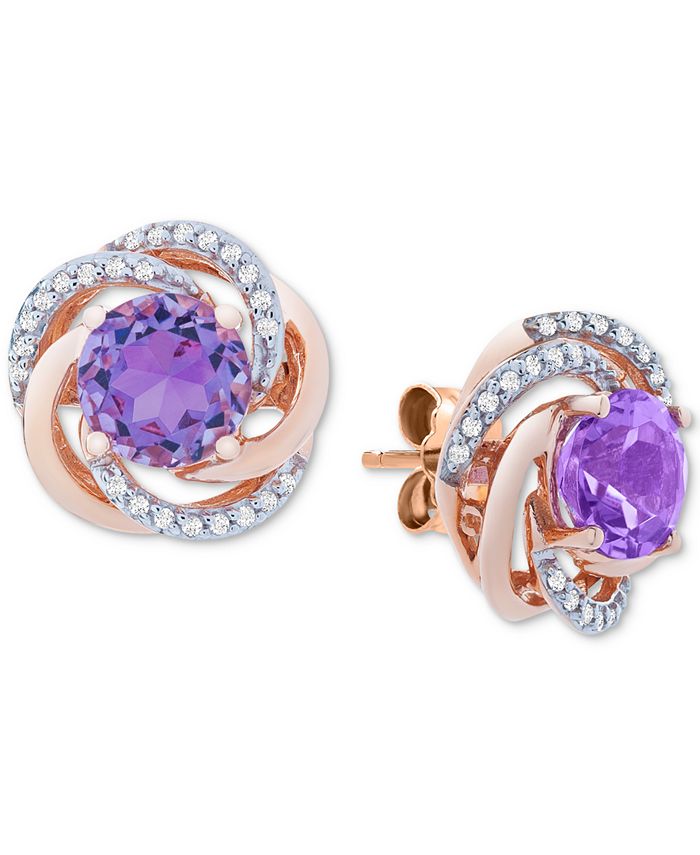 Macy's - Amethyst (1-1/2 ct. t.w.) & Diamond (1/10 ct. t.w.) Stud Earrings in 14k Rose Gold