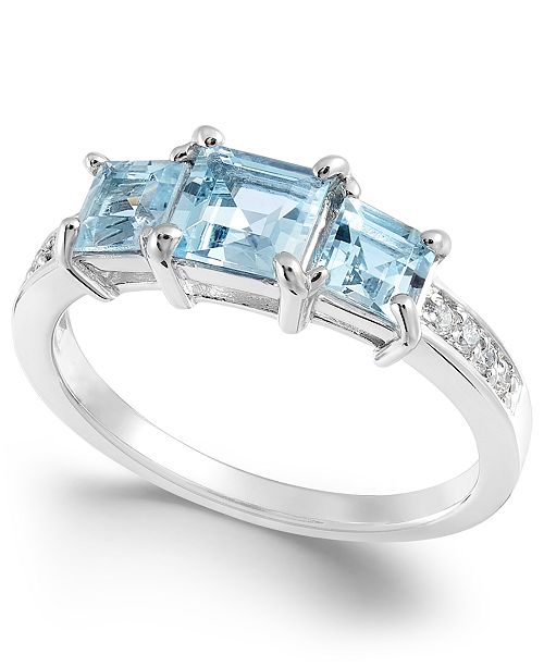 Macy S Aquamarine 1 1 3 Ct T W Diamond Accent Statement Ring In 14k White Gold Reviews Rings Jewelry Watches Macy S