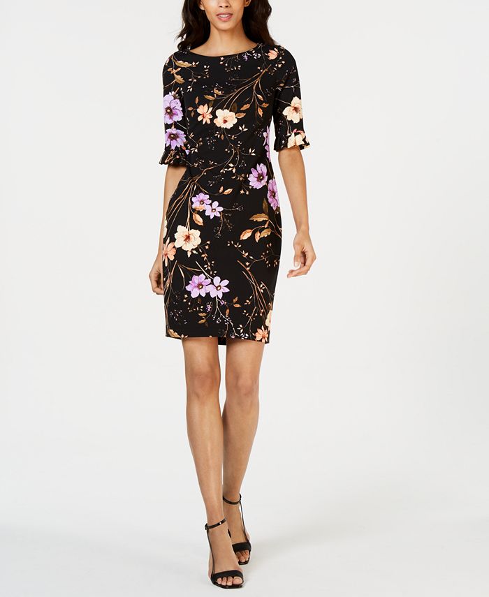 Calvin Klein Petite Dark Floral-Print Sheath Dress - Macy's