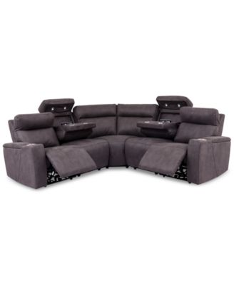 Furniture - Oaklyn 5-Pc. Fabric Sectional With 2 Power Recliners, Power Headrests, USB Power Outlet & 2 Drop Down Tables