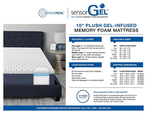 sensorgel 10 inch mattress full size