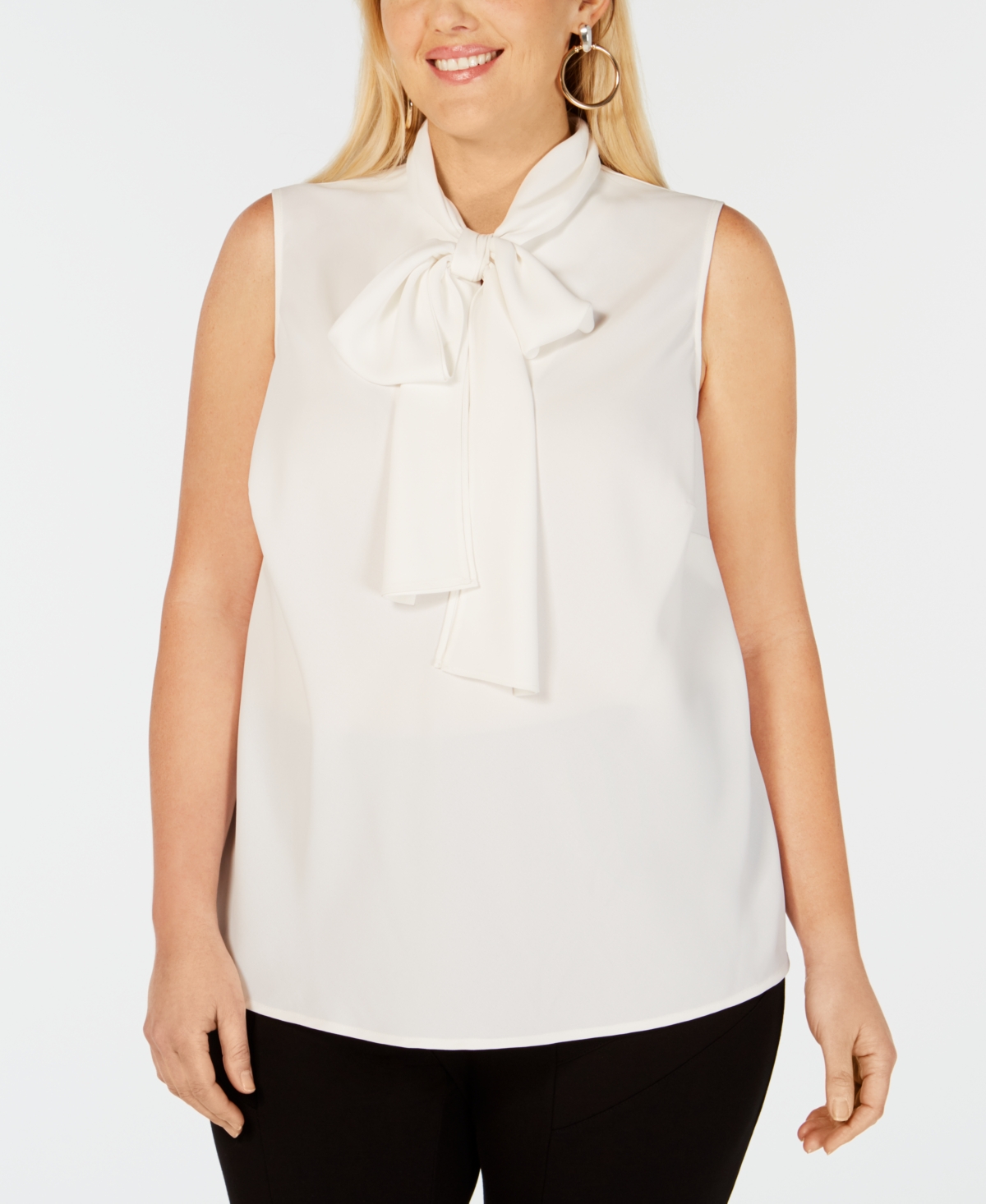 Trendy Plus Size Bow-Neck Blouse, Created for Macy's - White