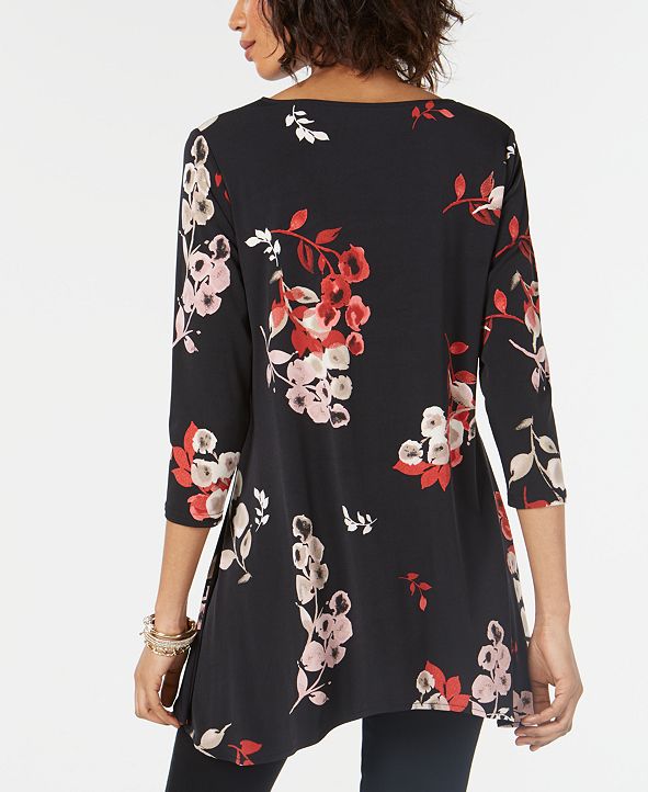 Alfani Women's Printed High Low Tunic Red Size X-Large