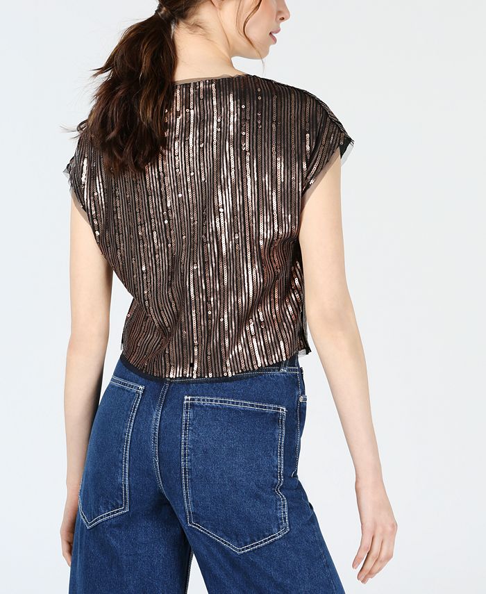 macy's black sequin top