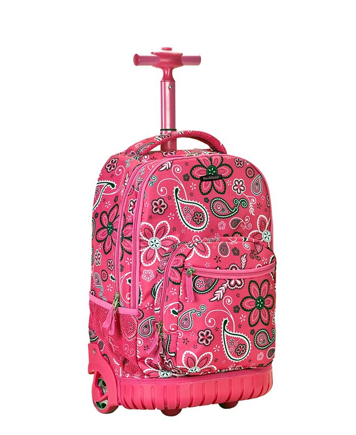 Rockland Pink Floral 19" Rolling Backpack Macy's