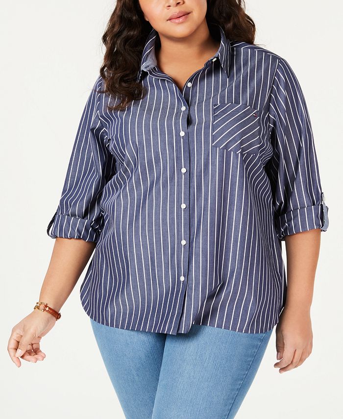 Tommy Hilfiger Plus Size Striped Button-Up Shirt, Created for Macy's ...