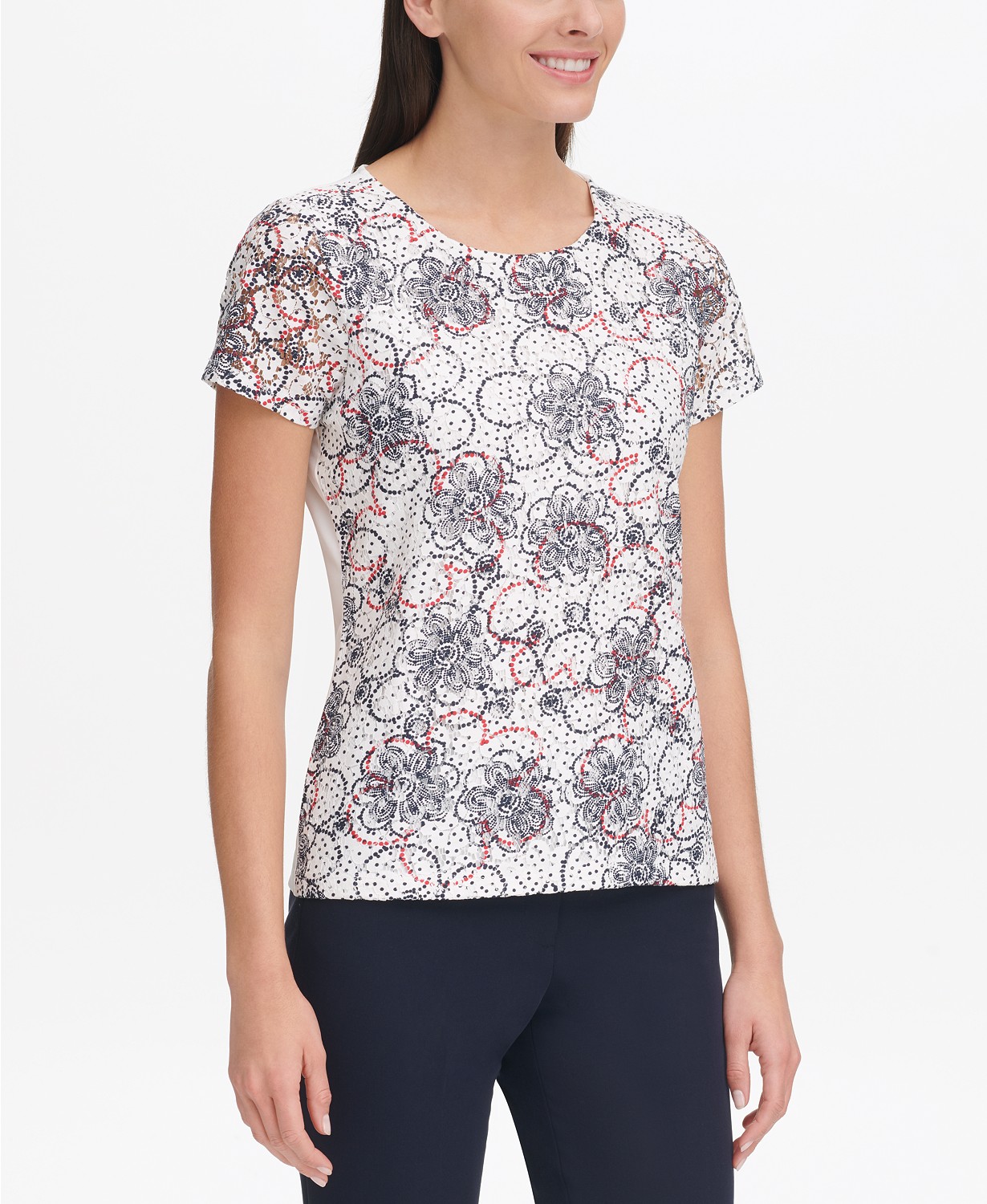 Dot Floral Printed-Lace Top