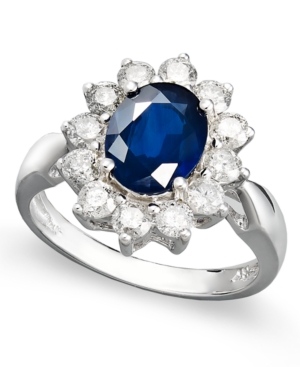 image of 14k White Gold Ring, Sapphire (2-1/5 ct. t.w.) and Diamond (1 ct. t.w.) Oval Ring