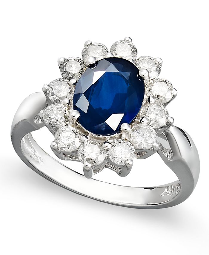 Macy's - 14k White Gold Ring, Sapphire (2-1/5 ct. t.w.) and Diamond (1 ct. t.w.) Oval Ring