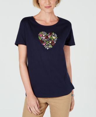 Karen Scott - Floral-Heart Graphic T-Shirt