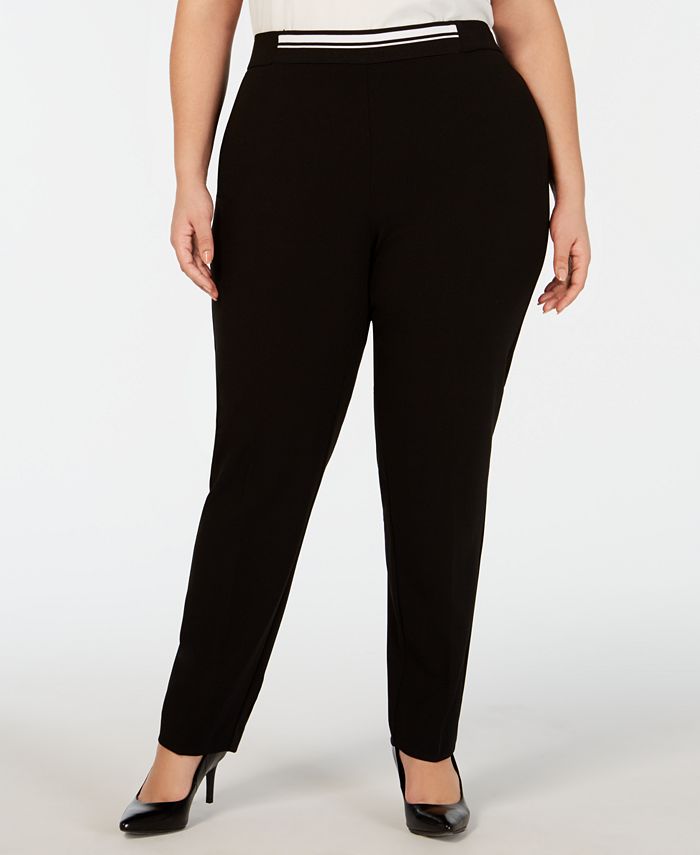 Alfani Plus Size Contrast-Waist Pull-On Pants, Created for Macy's - Macy's