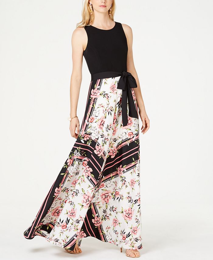 INC NEW Women's Tie-side Solid Top Floral-skirt Maxi Dress TEDO