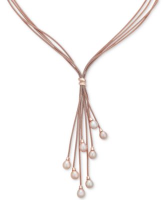 Macy's - Cultured Freshwater Pearl (6-1/2 mm) Multi-Strand 18" Lariat Necklace in 14k Rose Gold-Plated Sterling Silver
