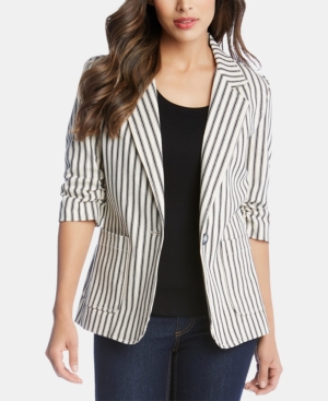Karen Kane Ruched Sleeve Blazer In Stripe