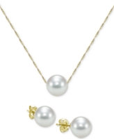 2-Pc. Set Akoya Cultured Pearl (7mm) Pendant Necklace & Stud Earrings in 14k Gold - Yellow Gold