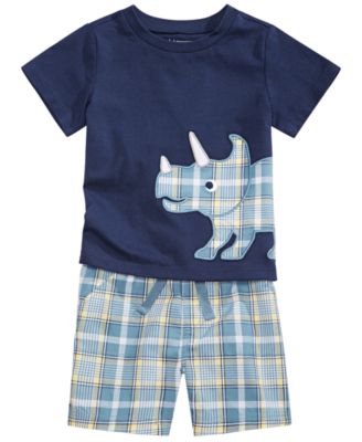 First Impressions Baby Boys Plaid Rhino T-Shirt & Coastal Plaid Shorts Separates, Created for Macy's 