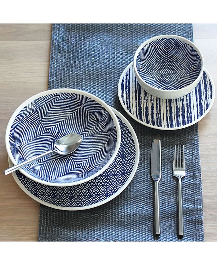 Baum Blue and White 16 Piece Dinnerware Set, Service for 4 Macy's