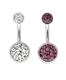 Bodifine Stainless Steel Set of 2 Crystal and Resin Belly Bars