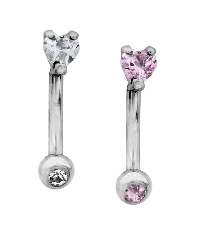Rhona Sutton Bodifine Stainless Steel Set of 2 Crystal Heart Eyebrow