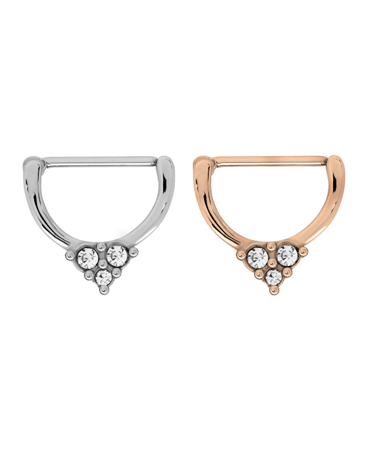 Bodifine Stainless Steel Set of 2 Colors Crystal Clicker Nipple Rings - Asstd