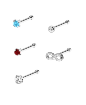 image of Bodifine Sterling Silver Infinity and Crystal Nose Studs Set of 5