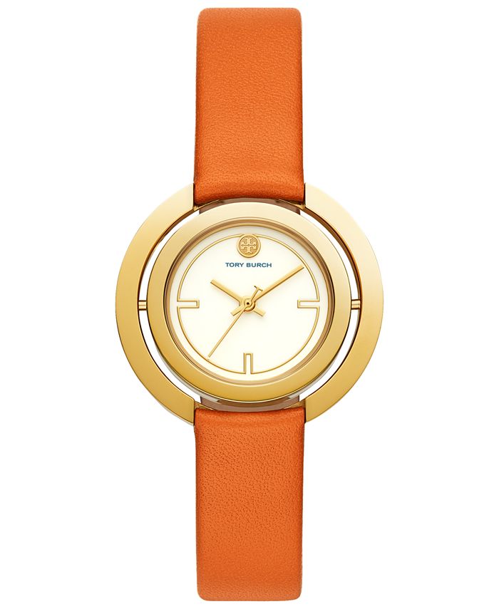 Tory Burch Women s Grier Orange Leather Strap Watch 26mm Macy s
