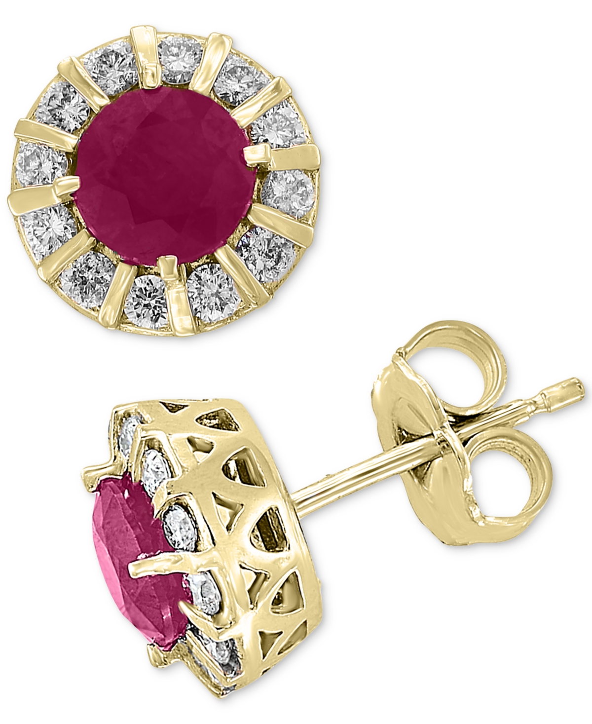 Effy Collection Effy Ruby (1-1/8 Ct. T.w.) & Diamond (1/3 Ct. T.w.) Stud Earrings In 14k Gold (also Available In Sap In Ruby,k Yellow Gold