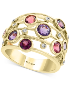 image of Effy Multi-Gemstone (2-1/2 ct. t.w.) & Diamond (1/10 ct. t.w.) Statement Ring in 14 Gold