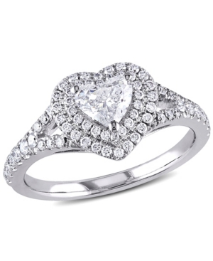 image of Certified Diamond (1 ct. t.w.) Heart-Shape Double Halo Engagement Ring in 14k White Gold