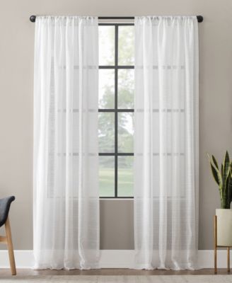 Textured Slub Stripe Anti-Dust Linen Blend Sheer Curtain Panel