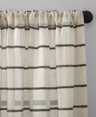 Twill Stripe Anti-Dust Linen Blend Sheer Curtain Panel