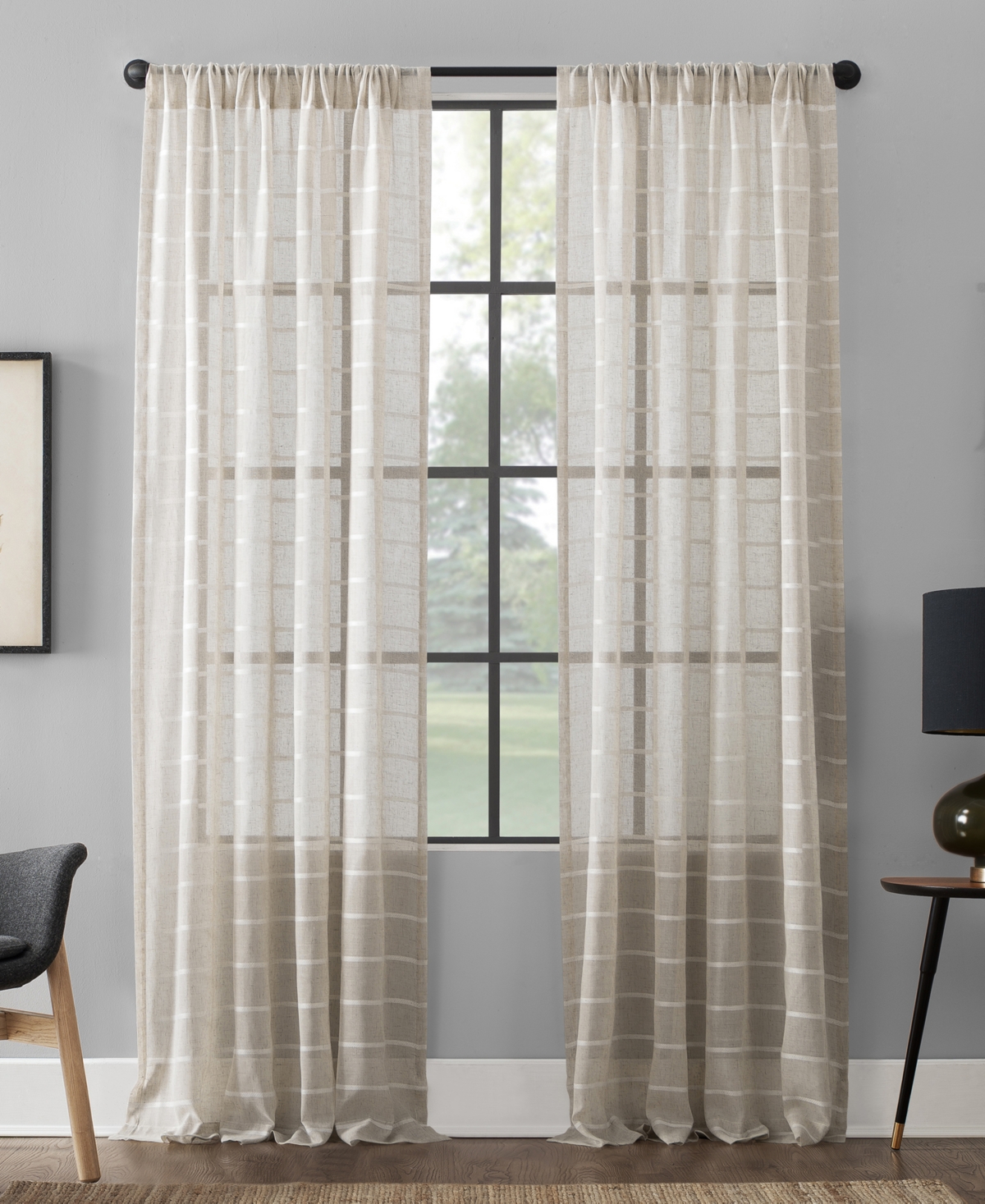 Clean Window Twill Stripe Anti-dust Curtain Panel, 52" X 95" In White,linen