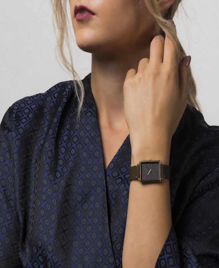 Jigsaw Ladies Watch, Gold Stainless Steel Case, Silver Tone Dial, Brown