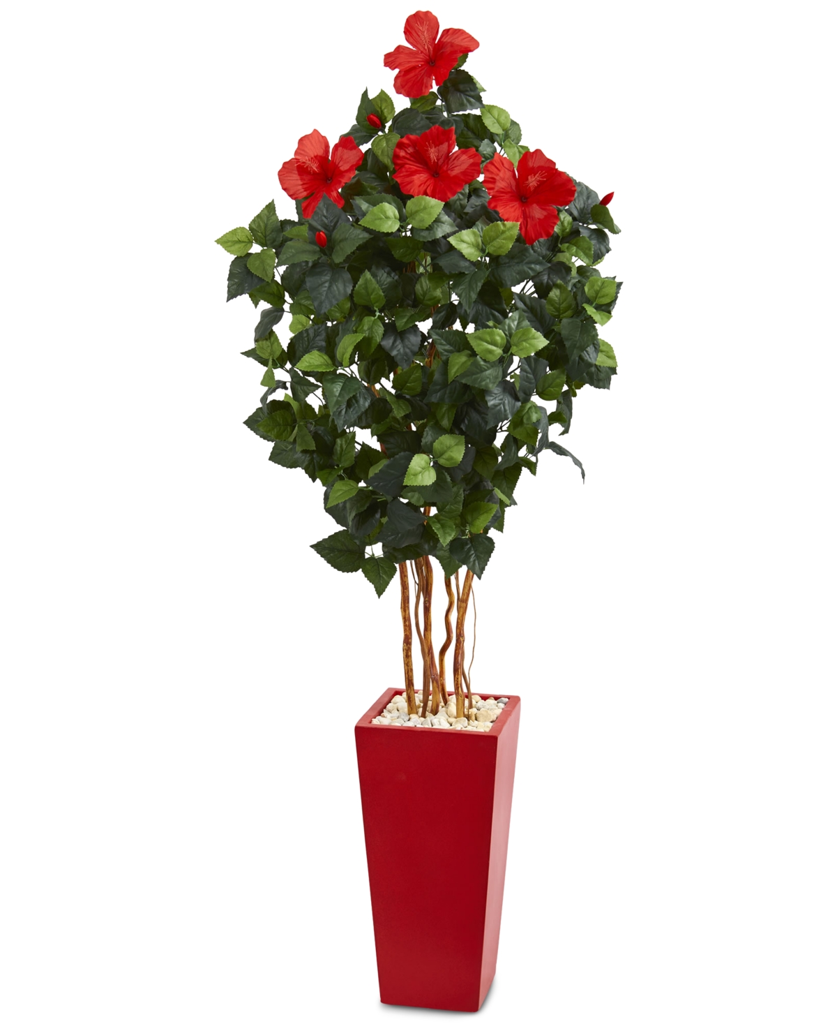 5.5' Hibiscus Artificial Tree in Red Tower Planter - Green