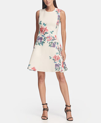 DKNY Floral Print Mesh Fit and Flare Dress, Created for Macy's ...