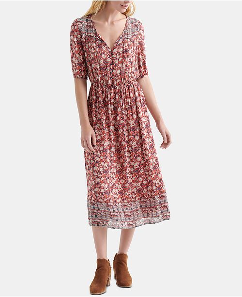 Lucky Brand Printed Peasant Dress & Reviews - Dresses - Women - Macy's