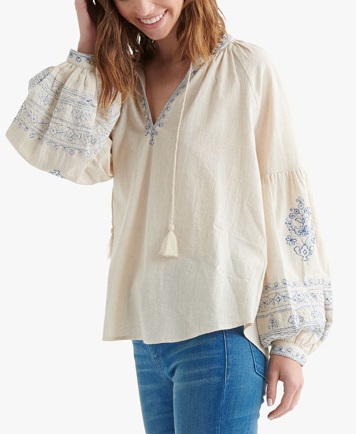 Lucky Brand Embroidered Peasant Top - Macy's