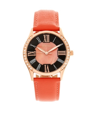 image of Bertha Quartz Sadie Coral Genuine Leather Watch, 36mm