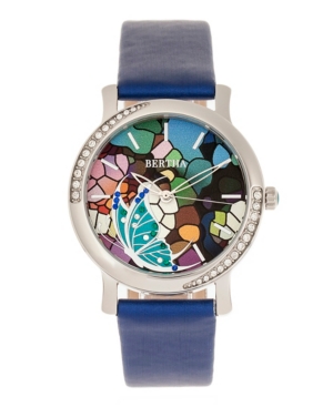 image of Bertha Quartz Vanessa Blue Genuine Leather Watch, 36mm