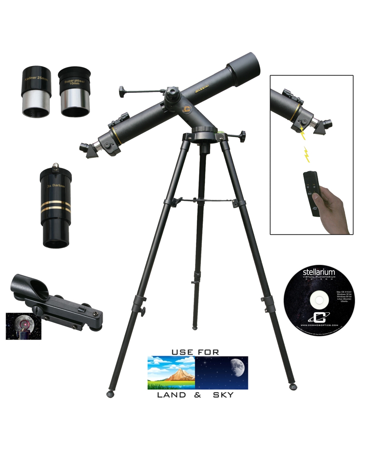 Cosmo Brands Cassini 800mm X 72mm Land, Sky Tracker Telescope With Electronic Focus Remote In Black